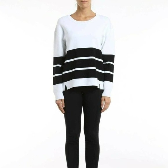 J Brand Women's White Striped Crew Neck Stretch Long Sleeve Sweater Size Medium - Picture 1 of 8